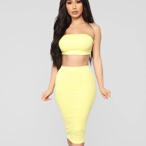 Yellow two piece skirt set NWOT